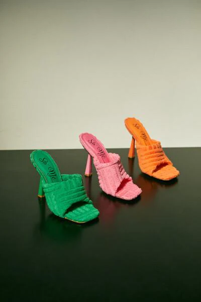 Terry Cloth Open-Toe Stiletto Heels - Image 9
