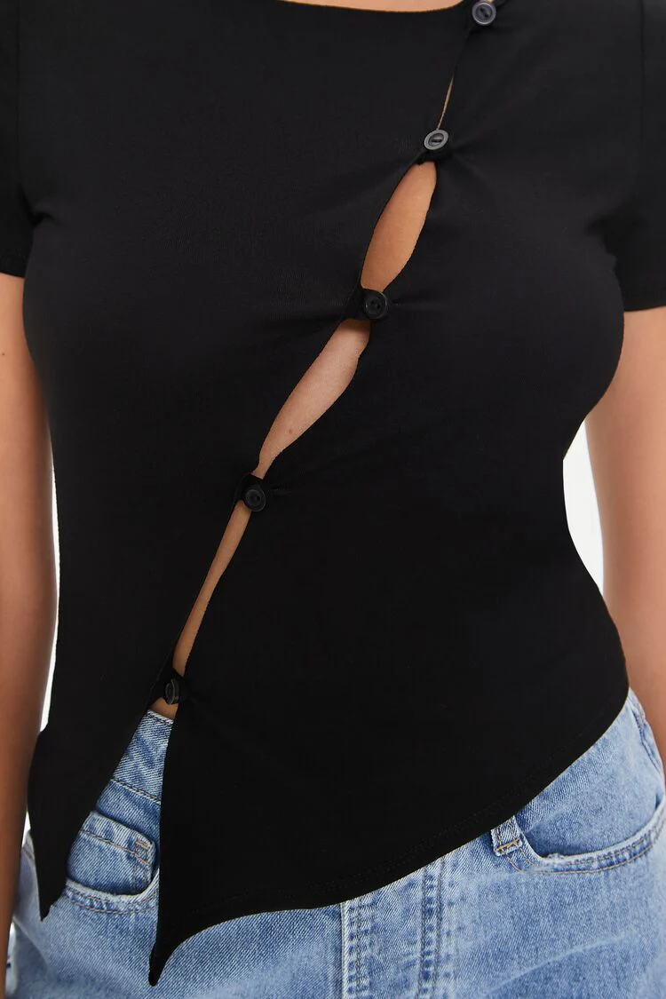 Cutout Button-Loop Tee - Image 5