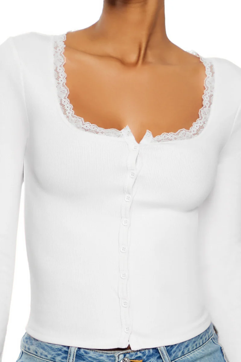 Ribbed Lace-Trim Top - Image 3