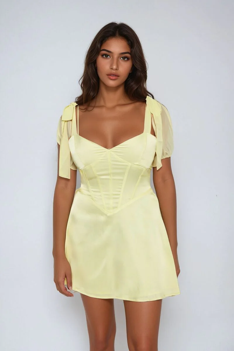 Satin Bow-Strap Corset Mini Dress - Image 3