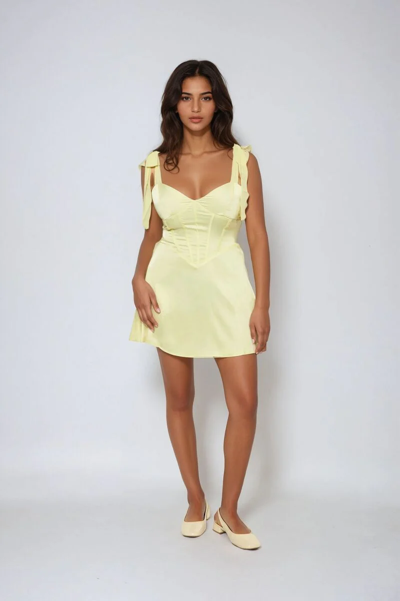 Satin Bow-Strap Corset Mini Dress - Image 4