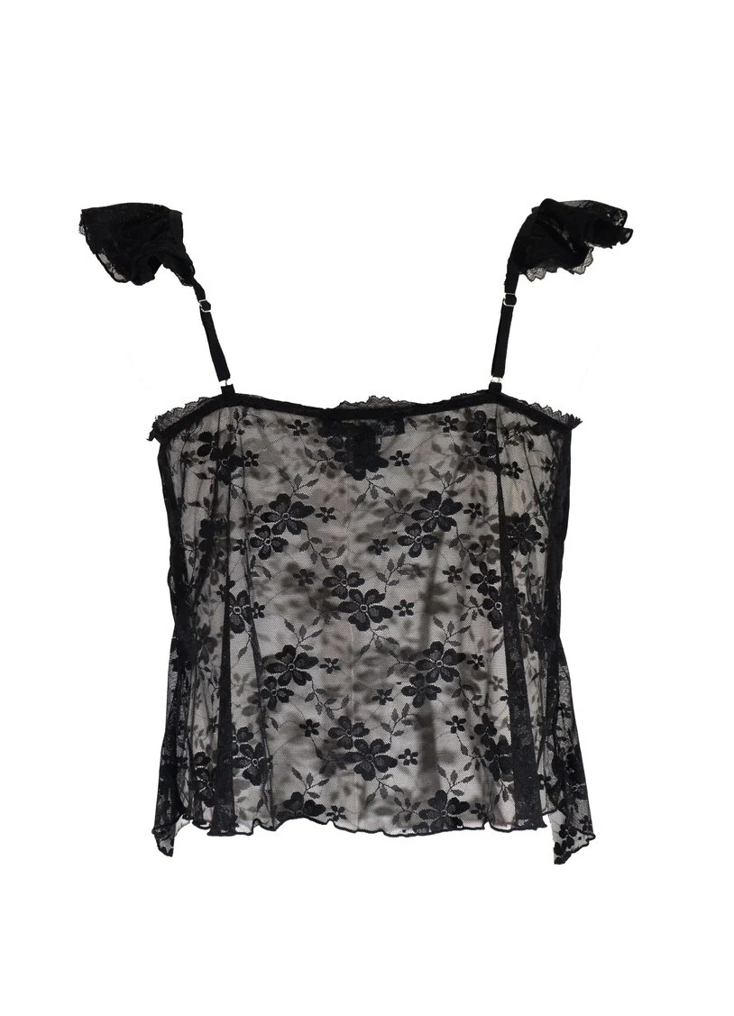 Plus Size Sheer Cap-Sleeve Lace-Trim Top - Image 4