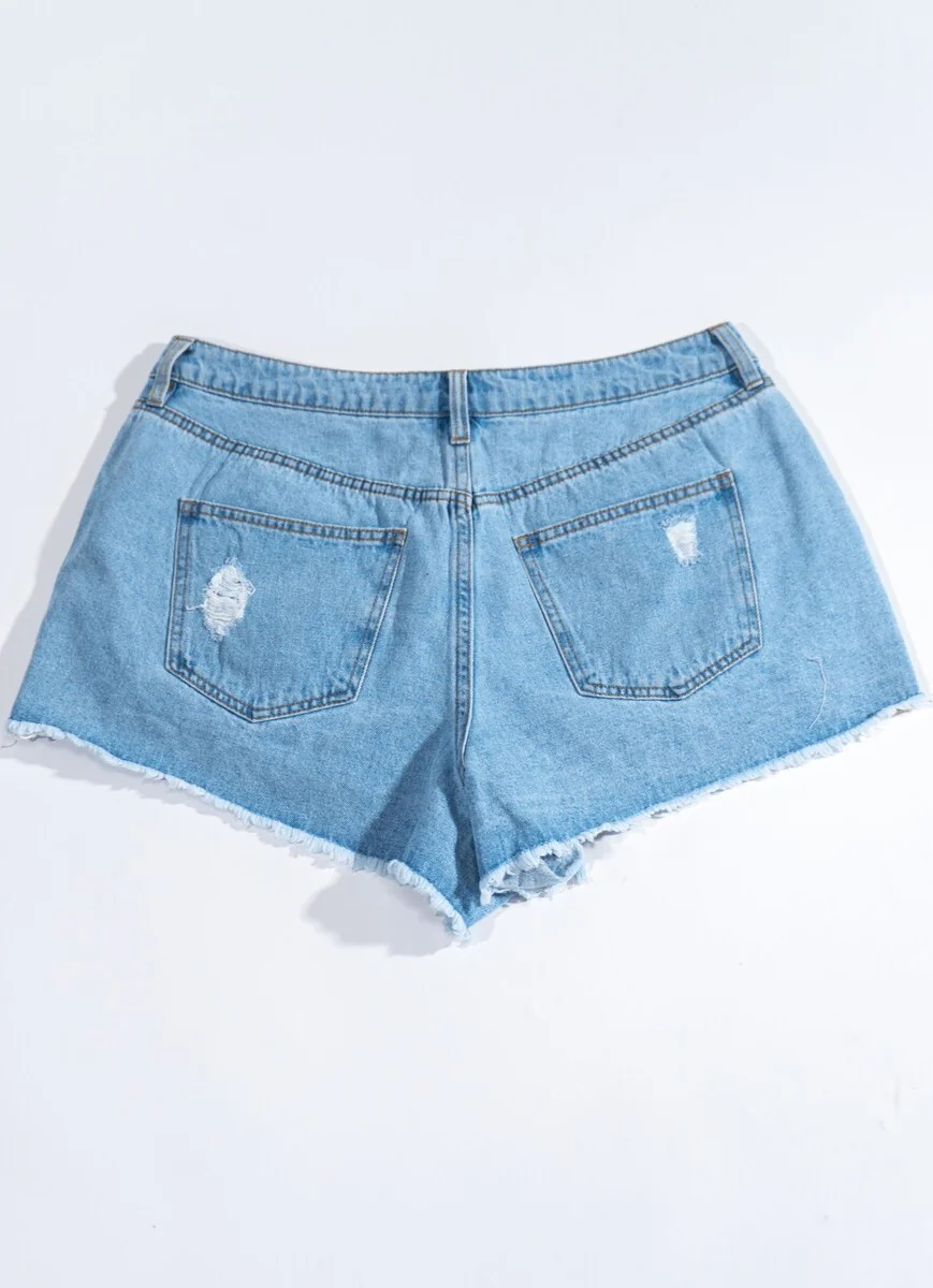 Plus Size Distressed Rhinestone-Fringe Denim Shorts - Image 4