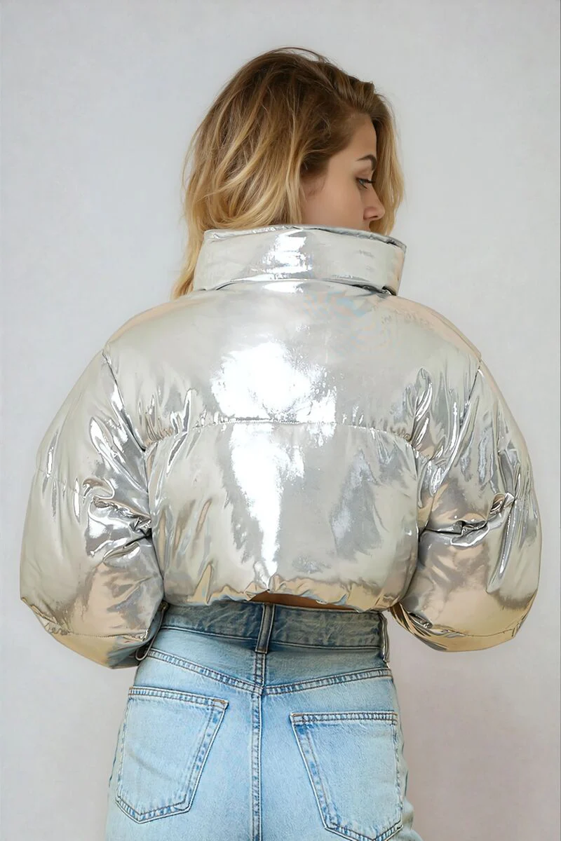 Cropped Metallic Puffer Jacket - Image 4