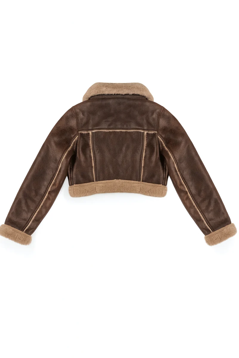 Cropped Faux Leather & Shearling Moto Jacket - Image 11