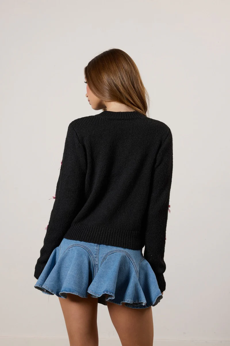 Bow Applique Cardigan Sweater - Image 3