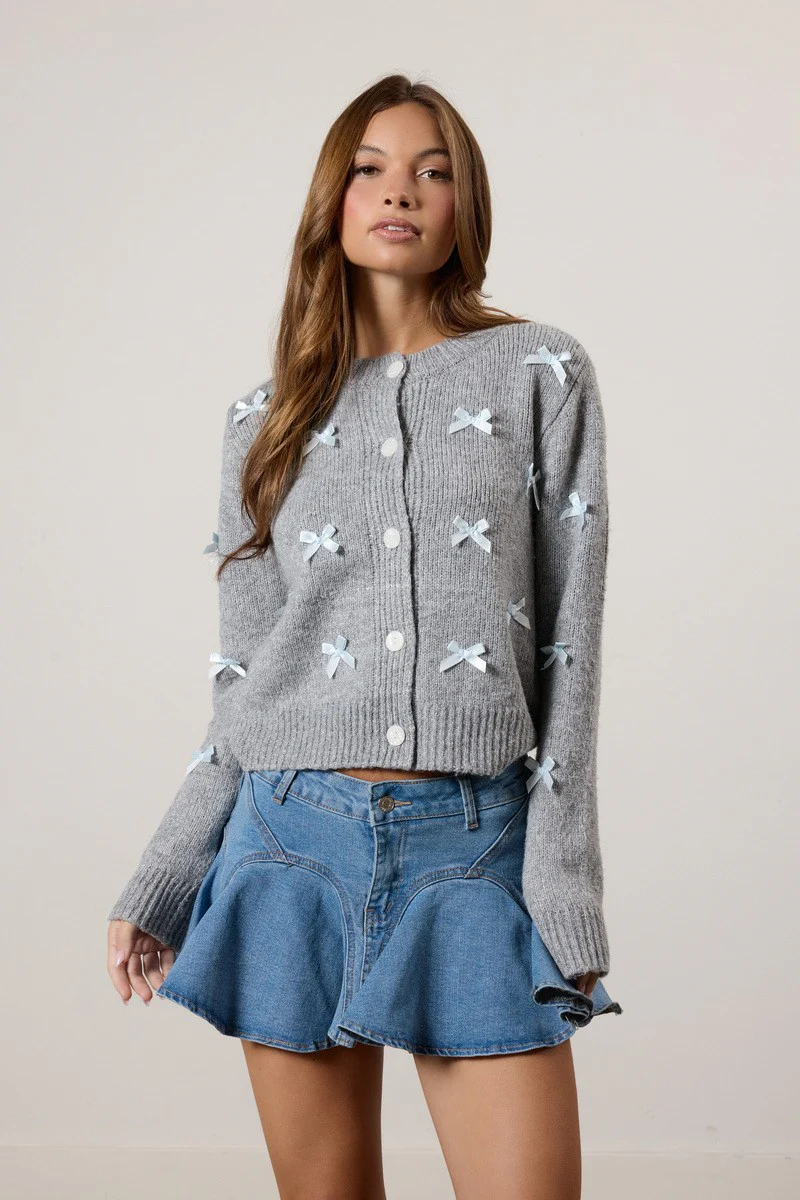 Bow Applique Cardigan Sweater - Image 4